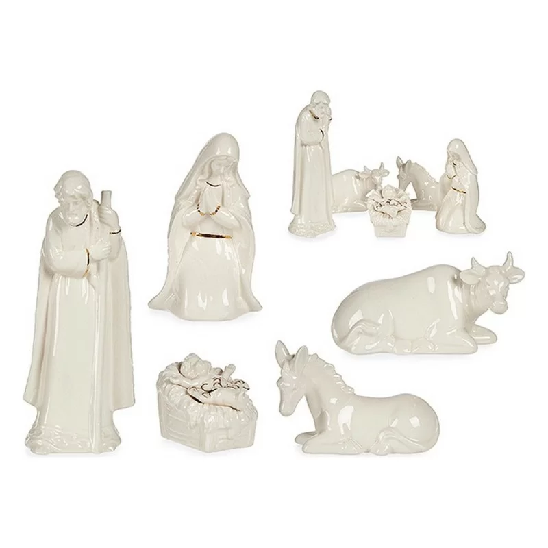 Set Nativity scene figure White Golden Ceramic