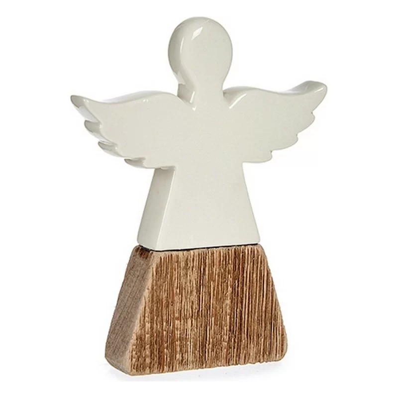 Decorative Figure Christmas Angel 2,5 x 18 x 15 cm Ceramic Wood Brown White