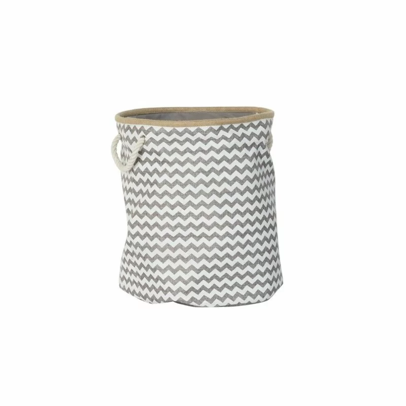 Basket DKD Home Decor 8424001855773 38 x 38 x 45 cm Grey Polyester Zigzag White Jute Boho
