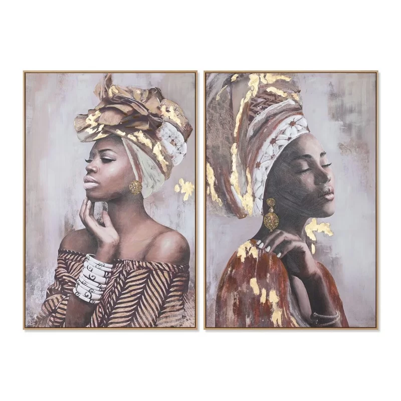 Painting Home ESPRIT Colonial African Woman 80 x 3,5 x 120 cm (2 Units)