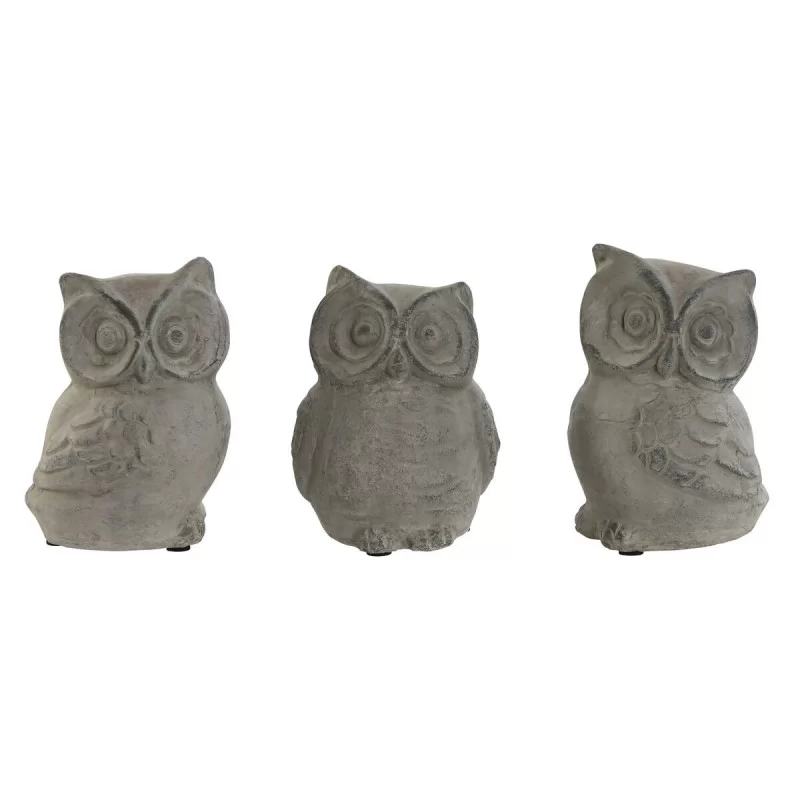Decorative Figure Home ESPRIT Grey Owl Aged finish 10 x 9 x 14 cm (3 Units)