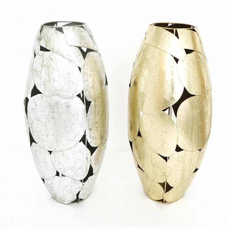 Vase DKD Home Decor 26 x 26 x 56 cm Silver Golden Metal Modern (2 Units)