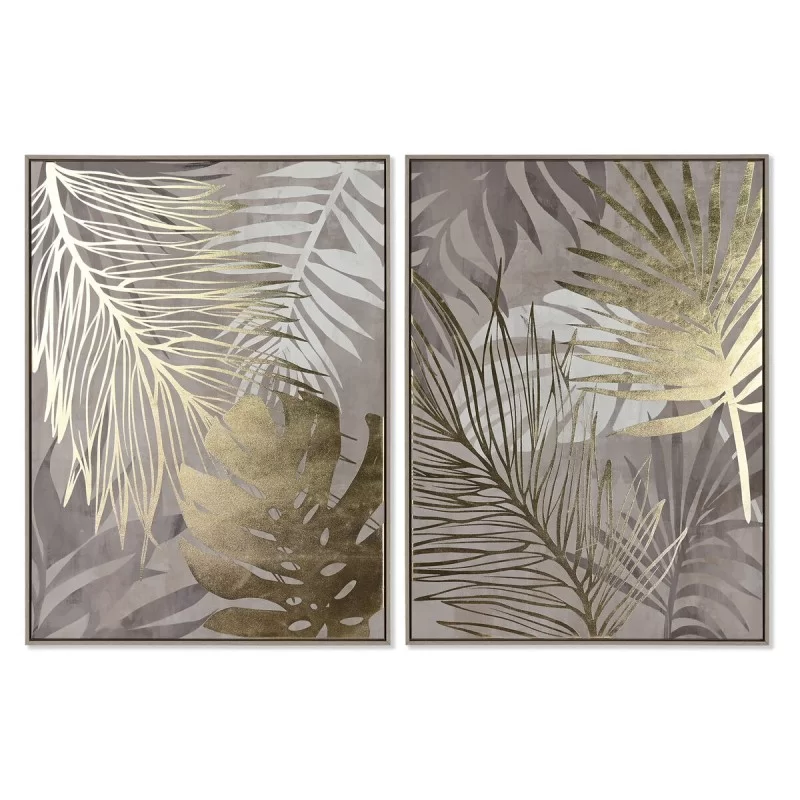 Painting Home ESPRIT Tropical Leaf of a plant 75 x 4 x 100 cm (2 Units)
