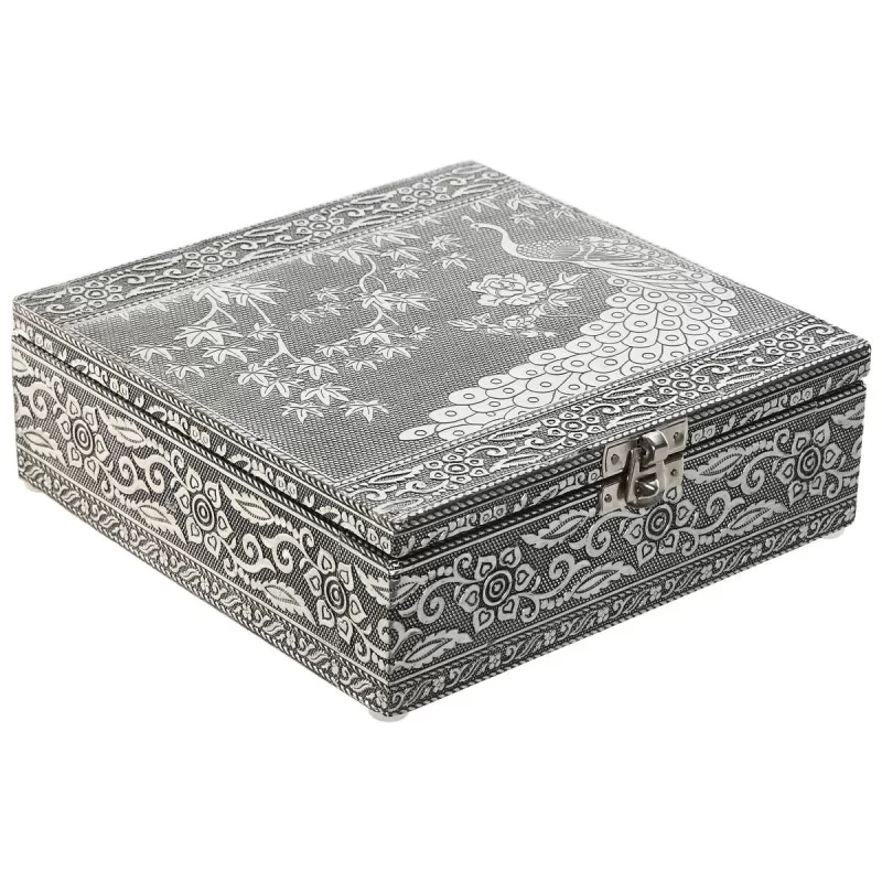 Jewelry box Home ESPRIT Green Silver Wood Aluminium 18 x 18 x 6 cm