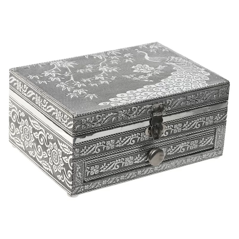 Jewelry box Home ESPRIT Green Silver Wood Aluminium 17,5 x 12,5 x 8,5 cm