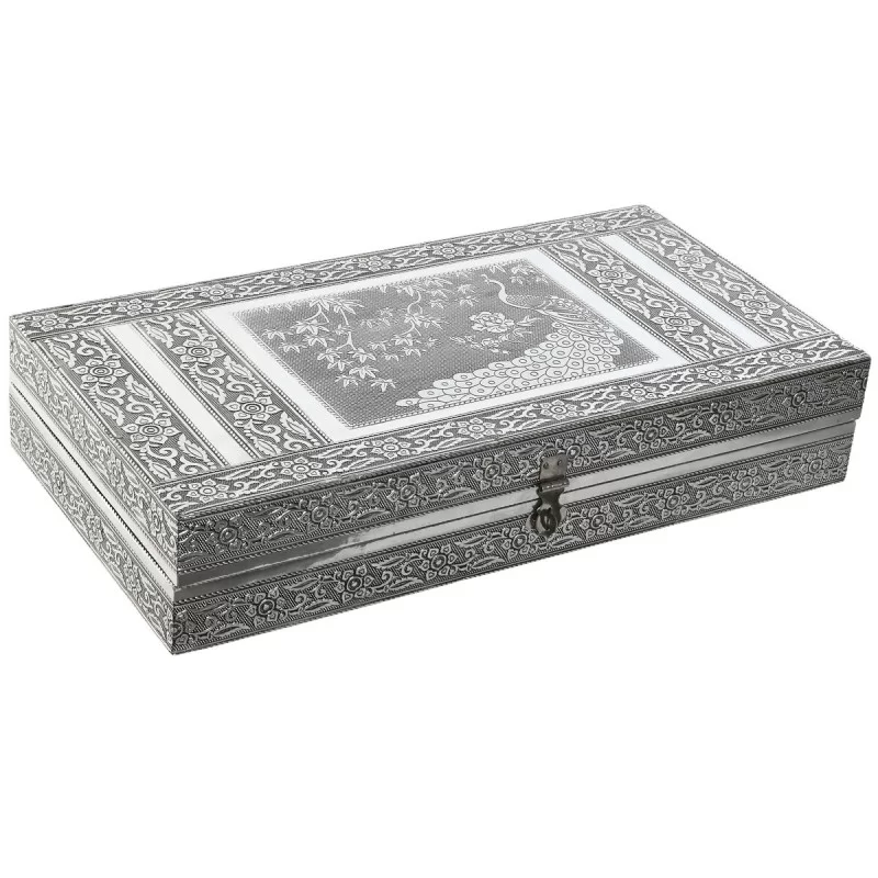 Jewelry box Home ESPRIT Green Silver Wood Aluminium 38 x 20 x 7,5 cm