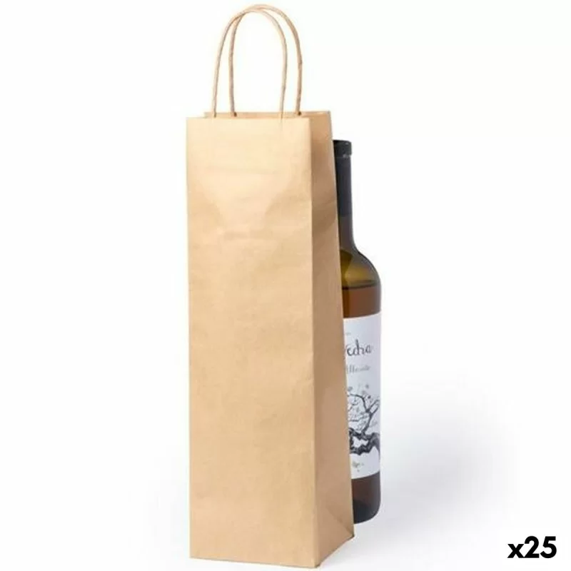 Paper Bag Fama Brown With handles 10 x 10 x 36 cm (25 Units)