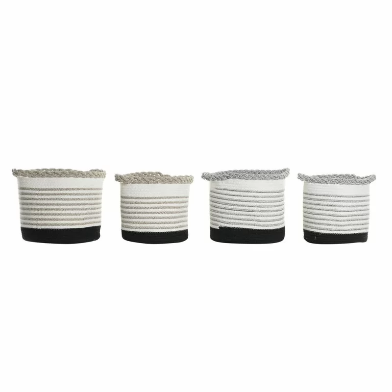 Basket set DKD Home Decor Stripes Black Grey Brown 30 x 30 x 30 cm White Boho (2 Units) (4 pcs)