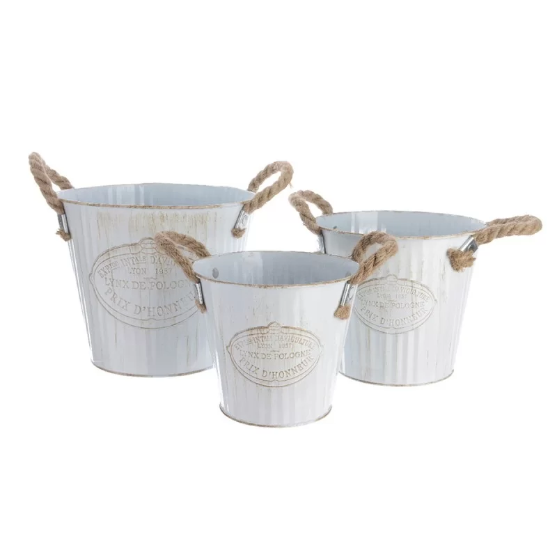 Set of Planters Decoris Rope With handles Metal White (3 Pieces)