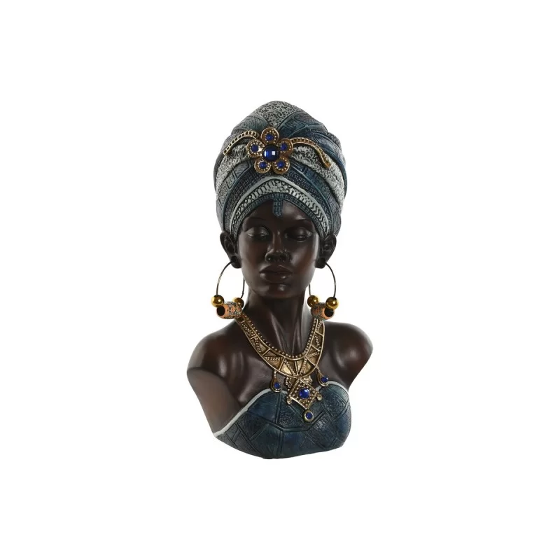 Decorative Figure Home ESPRIT Blue Black Golden African Woman 15 x 11 x 25 cm