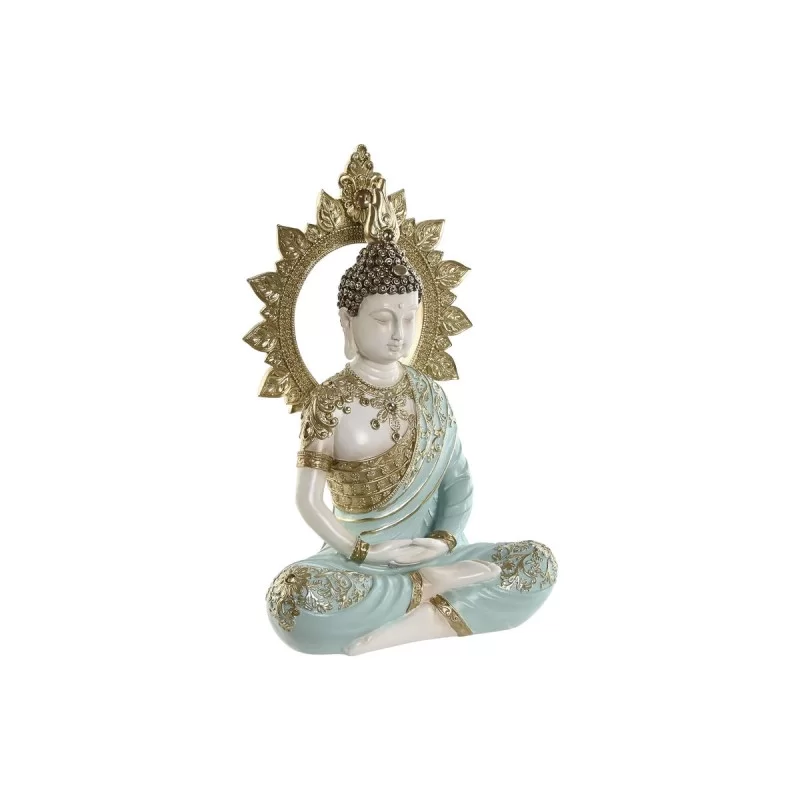 Decorative Figure Home ESPRIT Turquoise Golden Buddha Oriental 21 x 12 x 33 cm
