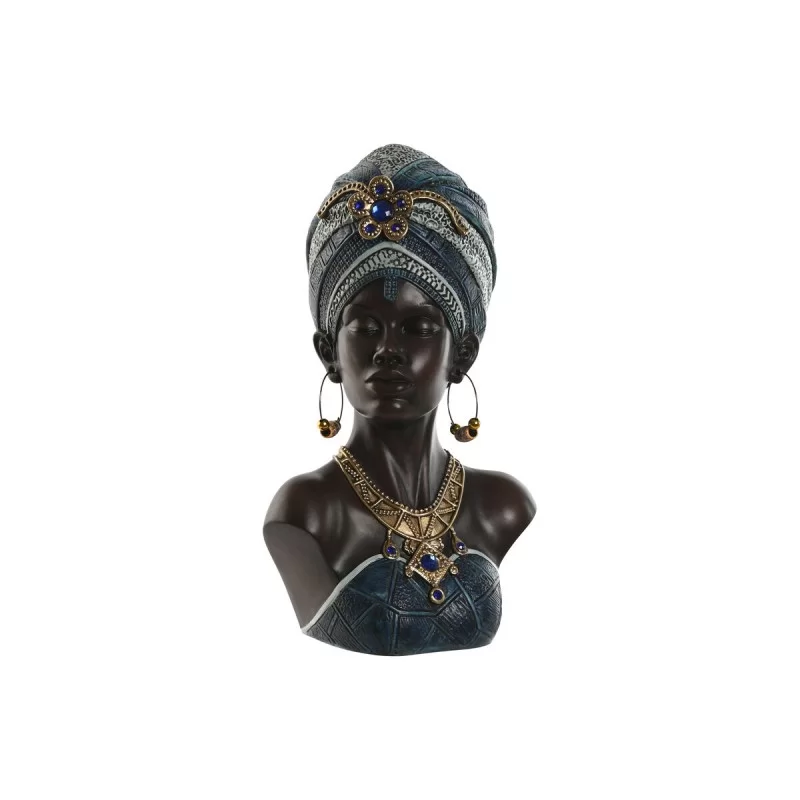 Decorative Figure Home ESPRIT Blue Black Golden African Woman 23 x 17 x 39 cm