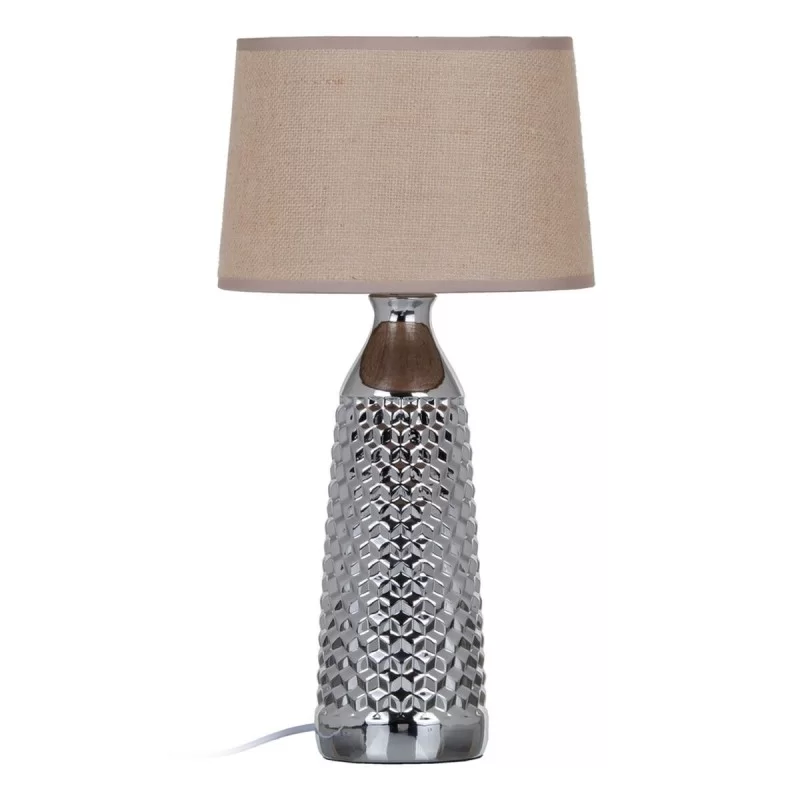 Desk lamp Beige Silver Sackcloth Ceramic 60 W 220 V 240 V 220-240 V 26 x 26 x 49,5 cm
