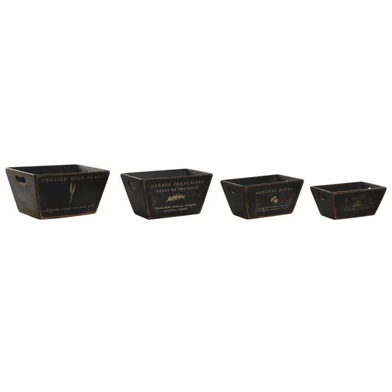 Storage boxes Home ESPRIT Black Fir wood 34 x 26 x 18 cm 4 Pieces