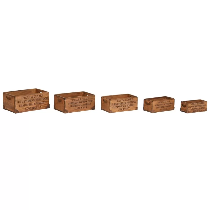 Storage boxes Home ESPRIT Brown Metal Fir wood 35 x 22 x 15 cm 5 Pieces