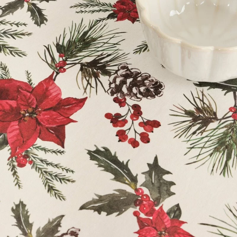 Stain-proof resined tablecloth Mauré Christmas Flowers 200 x 140 cm