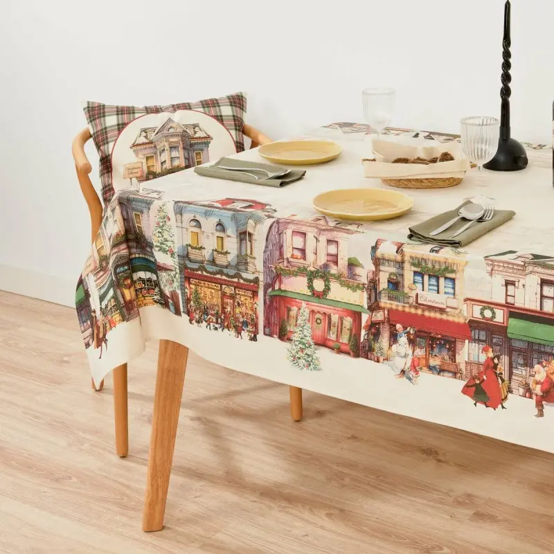 Stain-proof tablecloth Muaré Christmas City 155 x 155 cm