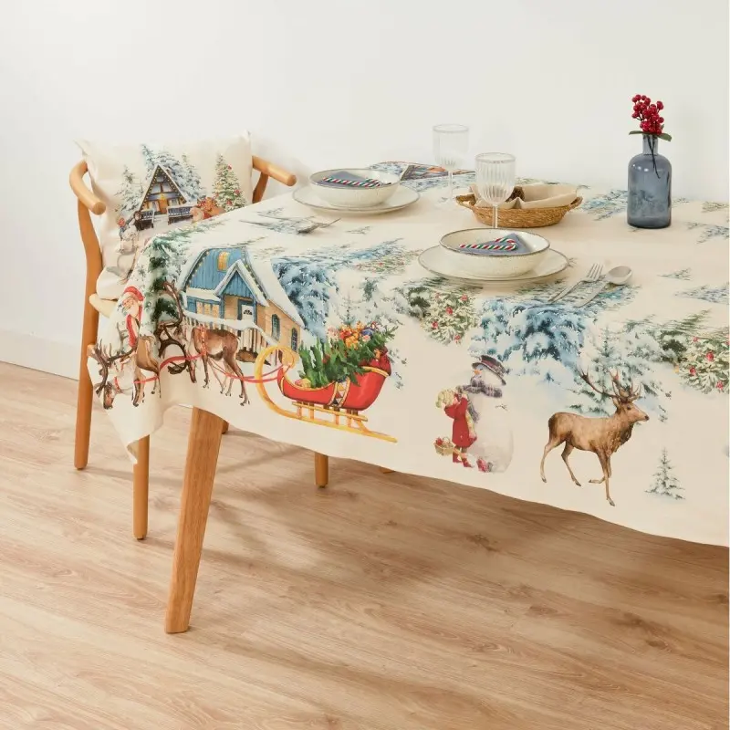 Stain-proof tablecloth Muaré Christmas Landscape 155 x 155 cm