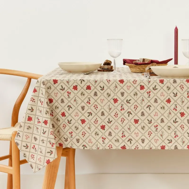 Stain-proof tablecloth Muaré Christmas Flowers 300 x 155 cm