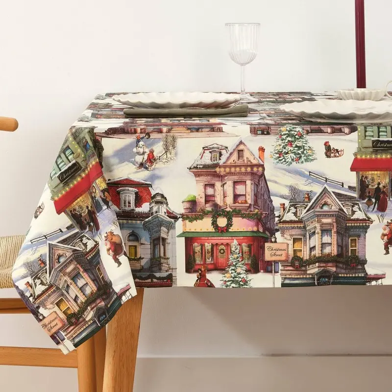 Stain-proof resined tablecloth Muaré Christmas City 200 x 140 cm