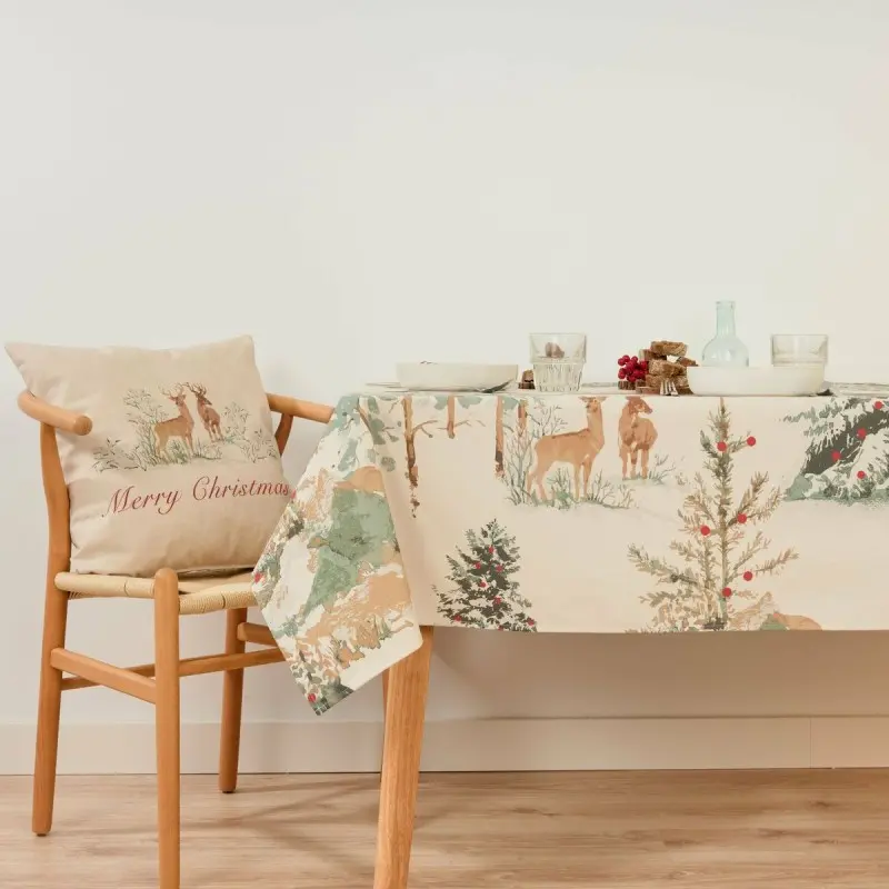Stain-proof resined tablecloth Muaré Christmas Deer 300 x 140 cm