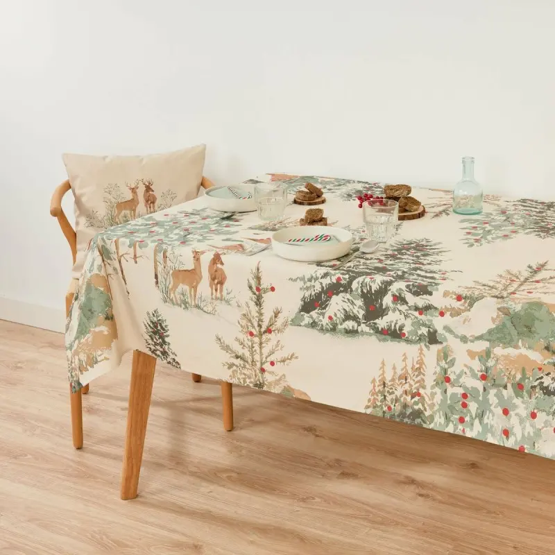 Stain-proof resined tablecloth Muaré Christmas Deer 250 x 140 cm