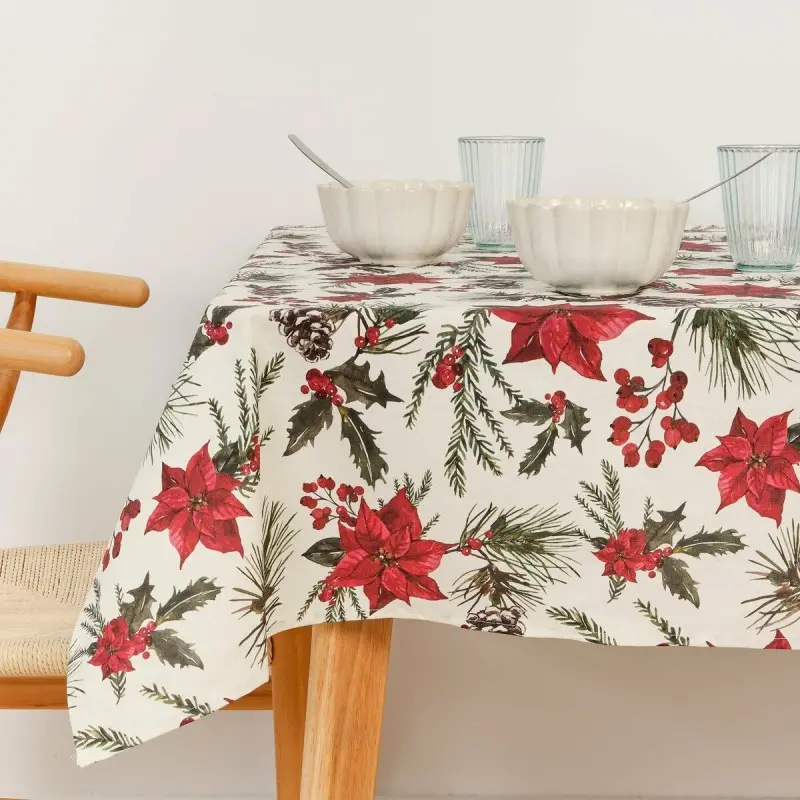 Stain-proof resined tablecloth Muaré Christmas Flowers 140 x 140 cm