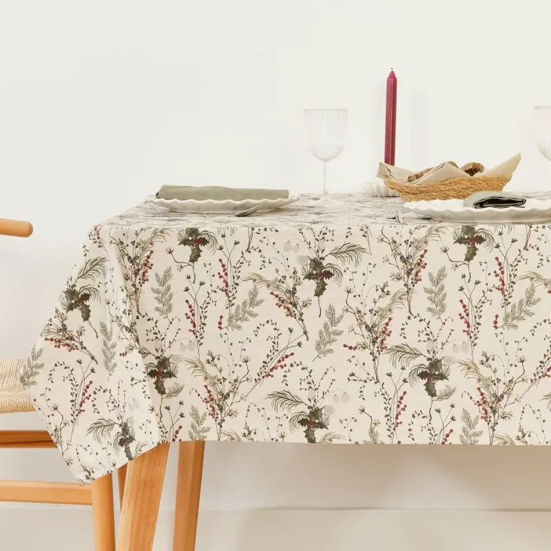 Stain-proof resined tablecloth Muaré Christmas Mistletoe 200 x 140 cm