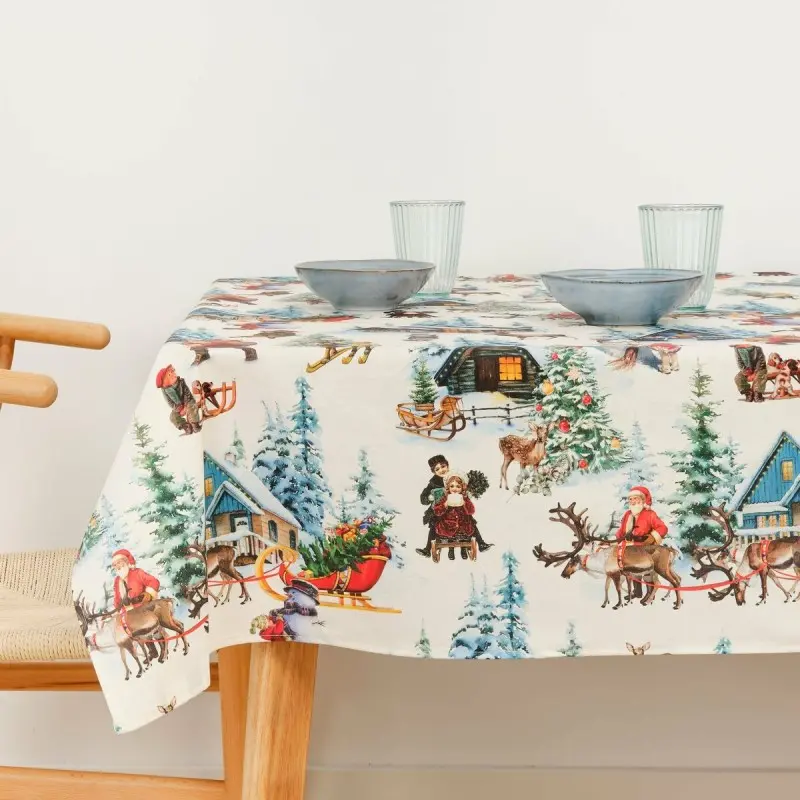Stain-proof resined tablecloth Muaré Christmas Landscape 300 x 140 cm