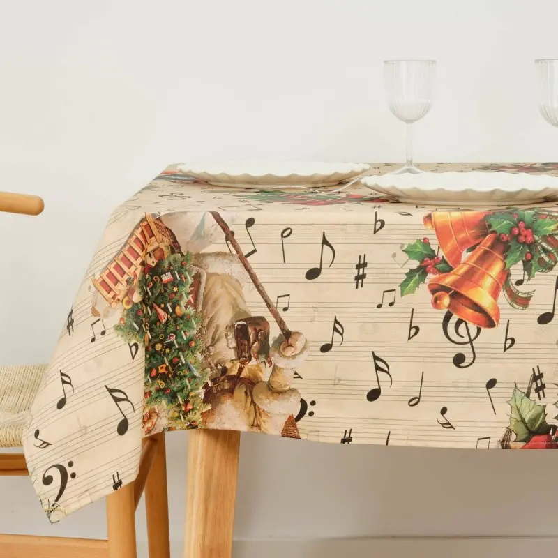 Stain-proof resined tablecloth Muaré Christmas Sheet Music 140 x 140 cm