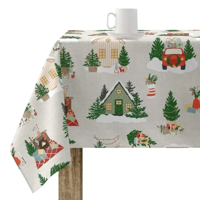 Stain-proof resined tablecloth Muaré Merry Christmas 140 x 140 cm