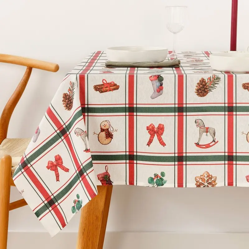 Stain-proof resined tablecloth Muaré Scottish Christmas 100 x 140 cm