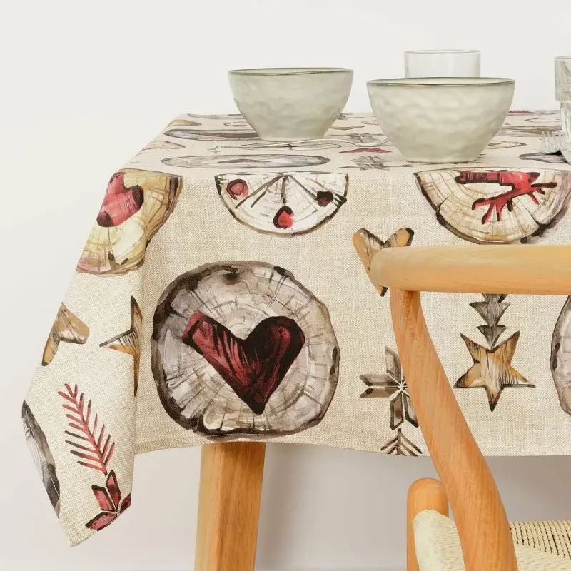 Stain-proof resined tablecloth Muaré Wooden Christmas 300 x 140 cm