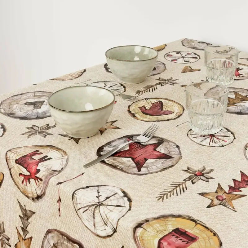 Stain-proof resined tablecloth Muaré Wooden Christmas 100 x 140 cm